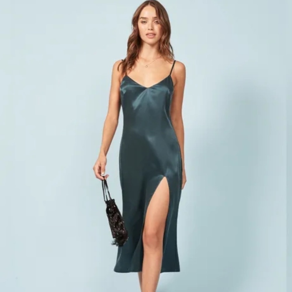 Elegant Teal Satin Slip Dress